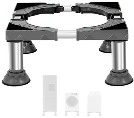 STFALI Soporte para lavadora con 4 patas de acero inoxidable, base de lavadora, armario para lavavajillas, ancho ajustable 40-65 cm, para frigorífico, secadora y congelador