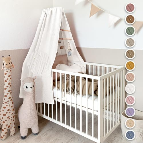 lilimaus Sänghimmel, babysäng med guldapplikationer [i 12 färger] himmel, babysäng av 100 % bomull, muslin – sänghimmel för flickor och pojkar – himmelsäng, barnrum och babyrum, dekoration – babysäng