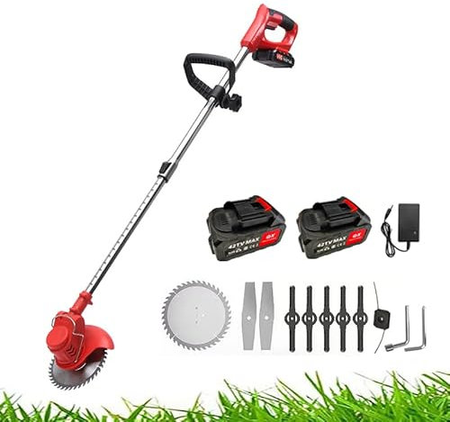 Coupe Bbordure sans Fil avec 2 Batteries 42TV, Tête Orientable à 90°, Poignée Réglable, Tube Télescopique, pour L'élagage du Jardin