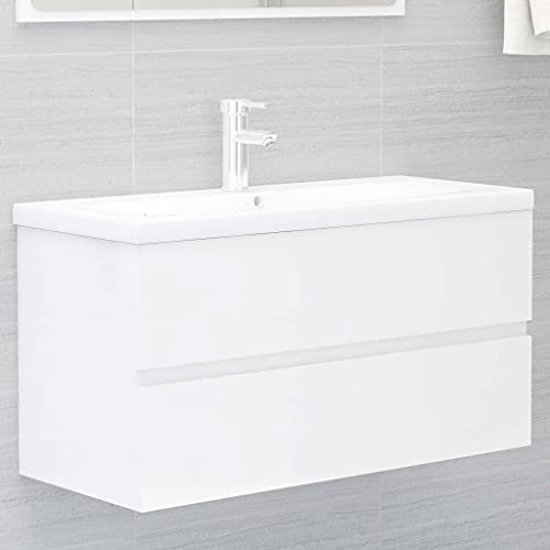 KATERYY Mobile Lavabo Bianco Lucido 90x38,5x45 cm in Legno Multistrato,Mobile Sottolavandino Spazioso Design Elegante Per Bagno Set arredo bagno