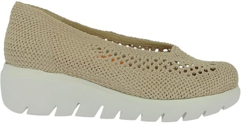Doctor Cutillas - Ballerinor med 5 cm kil, tyg, genombrutna, galler, vit sula, mockasin, Mercedita, genombrutna, galler, för: kvinnor, Beige, 36 EU