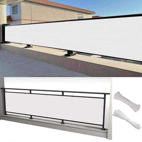 Brise Vue Balcon 70 x 460 cm Résistant Aux UV Aux Déchirures et Au Vent, Panneaux de Clôture de Confidentialité avec Cordes et Attache-Câbles pour Balcon Patio Clôture, Blanc