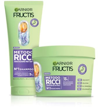 Garnier Fructis Kit Idratante, Con Shampoo e Maschera, Per Tutti i Tipi di Riccio, Ricci Definiti, Idratati e Morbidi, Con Acido Ialuronico e Burro di Karité, Metodo Ricci, 200 ml + 375 ml