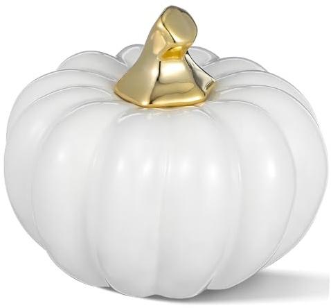MUCKLILY Calabaza Cerámica Blanca Decorativa Pequeña Adorno de Mesa para Halloween y Decoración de Otoño Hogar