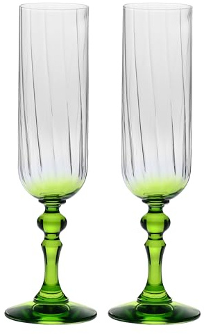 Krosno Flûtes à Champagne 220 ml avec pied vert clair, lot de 2 – pour mocktails, Mimosa, Prosecco, Cava et Spritz – cristal sans plomb – compatibles lave-vaisselle – Bubble Celebration Moments