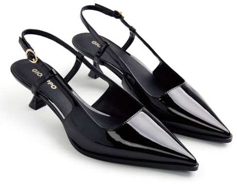 GIOSEPPO Zapatos Destalonados de Color Negro Tipo Salones con Aperturas y Cierres de Hebilla Ajustable en el Tobillo. Cuentan con Planta Acolchada y tacón Tipo Kitten de 4 cm. Punta Afilada.
