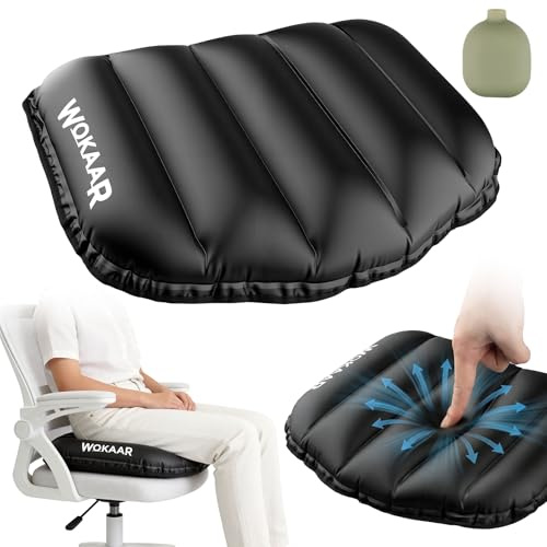 Travel Cushion | Airplane Seat Cushion for Long Flights | 30s Custom Hand-Press Inflatable 2-in-1 Seat Pad & Lumbar Support - Ergonomic Tailbone Relief Air Pillow for Office, Car & Stadium- Heavy Duty