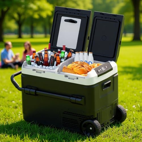 Kompressorkylbox elektrisk kylbox, bilkylskåp -4℉~68℉, bärbar frys 12V/24V DC 100-240V AC, med hjul och handtag för resor, camping, lastbil 50L