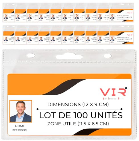 100 Fundas Porta Tarjetas Identificativas PVC 12 x 9cm - Útil 11,5 x 6,5cm | Transparente y reutilizable. Apertura superior sin cierre Sellado térmico en laterales y base. 3 ojales universales