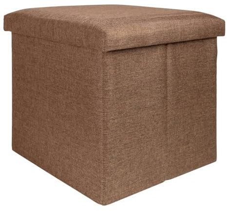 INTIRILIFE Vikbar sittpall 38 x 38 x 38 cm i brun bärnsten – sittkub med förvaringsutrymme och lock av tyg i linneutseende – sittkub fotstöd förvaringsbox kista sittbänk, IL-100059, normal