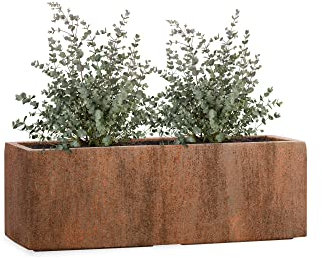 Pflanzwerk® Pflanzkübel TUB Rost 17x50x17cm XXL – Rechteckig – Großer Fiberglas Blumenkübel für Garten & Fensterbank außen und innen - Frostbeständig - UV-Schutz - Markenqualität