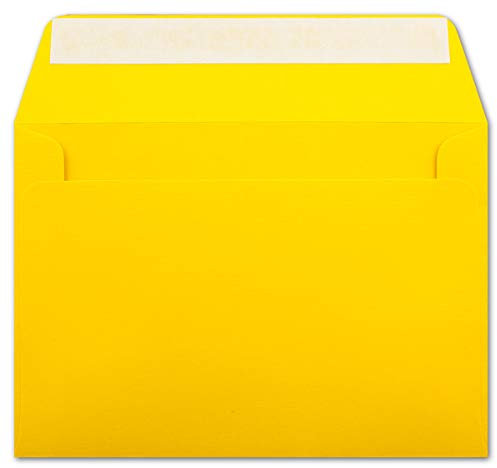 50 gerippte Briefumschläge DIN C6 Sonnenblumengelb - 11,4 x 16,2 cm - 100 g/m² Post-umschlag ohne Fenster Haftklebung mit Abziehstreifen - Colours-4-You