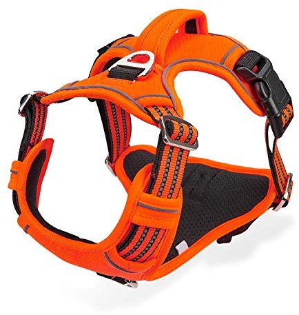Harnais anti-traction pour chiens de grande et moyenne taille, réglable, réfléchissant, léger, respirant - Orange, S