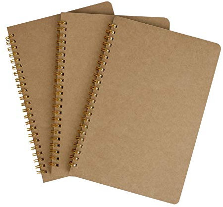 MaoXinTek Notizbuch, A5 Spirale Notizblock, Liniert Skizzenblock, Kraftpapier Einband, Notizblöcke, Spiralbindung Notebook Planer, für Reisen und Schule Memos Schreibblock (50 Blatt, 3 Pack)