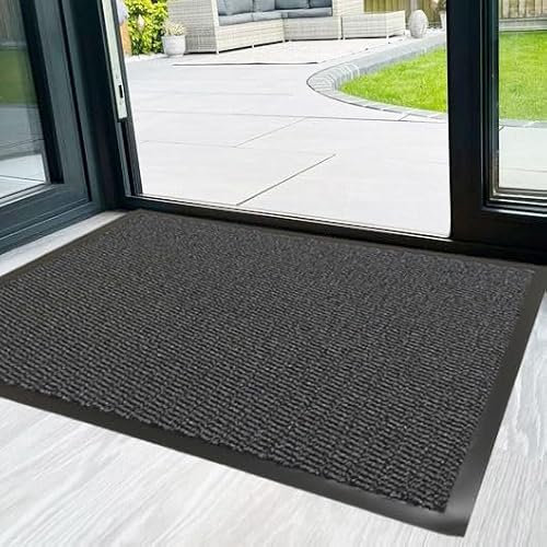 RSM RUGS Dark Grey Door Mats Heavy Duty Non Slip Black Barrier Mats - Available in 18 Sizes (60cm x 90cm)