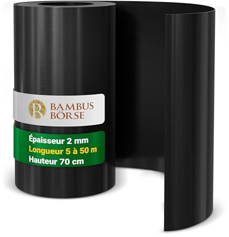 Bambusbörse Barrière anti-racines de 70 cm de haut - Barrière anti-rhizomes Épaisseur 2 mm - 15 m de longueur - En HDPE de haute qualité