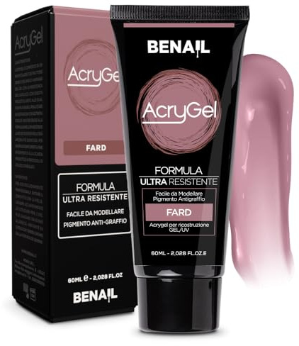 Benail | Acrygel 60ml per Ricostruzione Unghie, Polygel Acrigel con Dual Form, Gel Ricostruzione Unghie Anti-Graffio Anti-Ingiallimento, HEMA Free TPO Free, Resistente fino a 5 settimane (Fard)