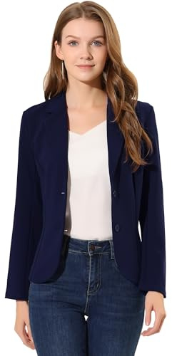 Allegra K Chaqueta de Manga Larga para Mujer, para Trabajo, Oficina, Cuello de Solapa, elástica, Chaqueta de Traje, Azul Marino, XL