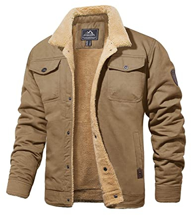 MAGCOMSEN Men's Winter Jackets Warm Coats Work Cargo Jacket with Pockets Outdoor Walking Coats Military Camping Travelling Coat,Khaki,L