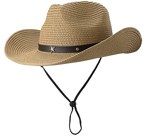 Straw Cowboy Hats for Toddler Girls Boys Summer Sun Hat Belt Buckle Cowgirl Western-Hat for Kid 2-4 Years (US, Age, 5 Years, 9 Years, Khaki)