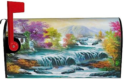 Housse de boîte aux lettres cascade et ruisseau de montagne - Décoration de style rustique - Couverture magnétique d'extérieur patriotique pour jardin, cour, 64,8 x 53,3 cm