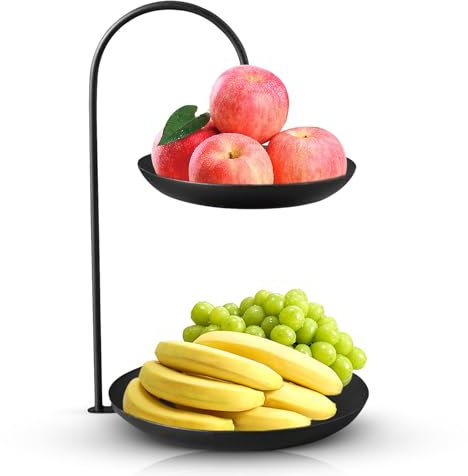 Frutero, Cesta De Fruta De Hierro De 2 Niveles, Soporte Para Servir Cuenco Para Servir Con Estante De Metal, Bandeja Para Servir Frutas Plato De Almacenamiento De Varios Niveles(negro)