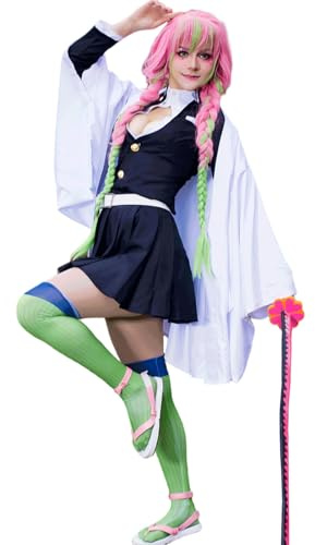CR ROLECOS Mitsuri Kanroji Cosplay Outfit Demon Slayer Mitsuri Cosplay Costume Womens Anime Robe Kimono Uniform Suit XXL