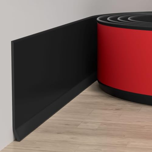 Duzzy Flexible Baseboard Molding Trim, 6 Inch(W) x 40 Feet(L) Peel and Stick Rubber Wall Trim Molding, Self-Adhesive Vinyl Wall Base Cove Base (Black)
