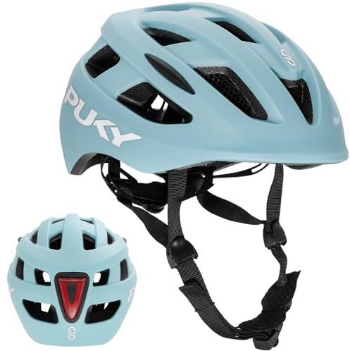 PUKY Helmet M Blau | Optimal für Kopfumfang 54-58 cm | Leicht & Belüftet | Robuster Polycarbonat & EPS-Schaum Schutz | Licht-Modul & 360° Sichtbarkeit | Stylisches Design & Farboptionen