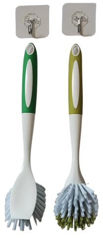 MIEGUIWOR 2 Pièces Brosse à Vaisselle,Brosse de Nettoyage de Cuisine avec Grattoir,Brosse à Récurer,Brosse Vaisselle pour Le Nettoyage de La Cuisine, du Sol, Plats, Casseroles, Poêles (Vert+Jaune)