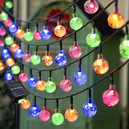 Micacorn Guirnalda Luces Exterior Solar, 12 Metro 8 Modos 100 LEDs Solar Bola de Cristal Luces, Lámpara de Cuento de Hadas Impermeable para Bodas Jardines Bodas Decoración Navideña