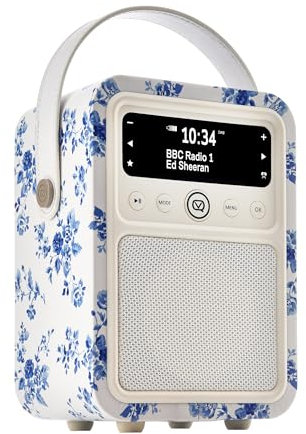 Laura Ashley Portable DAB Radio Alarm Clock - VQ Monty Digital FM Radio with Bluetooth - Rechargeable Radio with Bluetooth Speaker - Dual Alarm DAB+ Radio Bedside with 60 Presets - China Rose