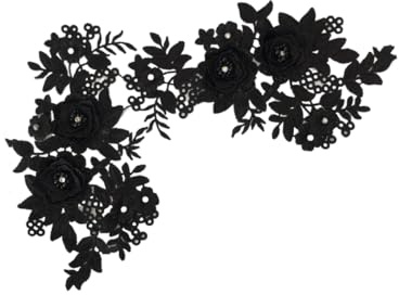 SYSUII 1 par broderade 3D-spetspärlor - Blommor och kristaller - Broderad spetstyg - Blommig applikation - För hantverk, halsringning, bröllopsklänning, kläder - Svart