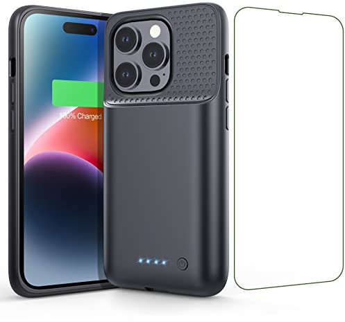 HETP Akku Hülle für iPhone 14 Pro, [7200 mAh] Wiederaufladbar Batterie Ladehülle Akku mit Schutzfolie, Tragbares Batterieladegerät Hülle Leistungsstarke Power Bank für iPhone 14 Pro [6,1 Zoll]-Schwarz