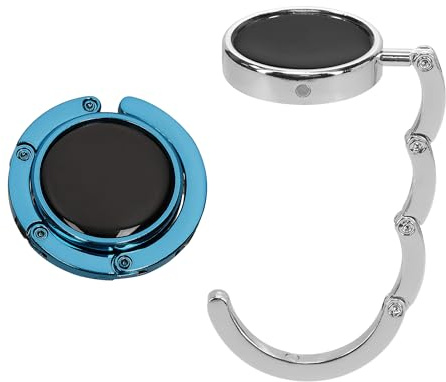 kwmobile Purse Hook for Table - Set of 2 Purse Holder - Folding Handbag Hanger - Portable Bag Holder - Bag Hooks for Desk - Table Hook Silver/Dark Blue
