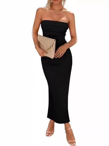 CADTARBAB Vestito Donna Sexy Senza Spalline Elegante Lungo Abito da Sera Vestito Bodycon Maxi Tube Dress Vestiti de Sera Cocktail Party (L)