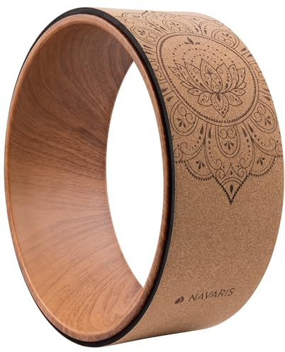 Navaris Ruota Yoga Wheel in Sughero Ø 33 cm - Cerchio Stretching Muscolare Spina Dorsale - Attrezzi Fitness Schiena - Supporto Resistente Fino a 150 kg - Color Legno