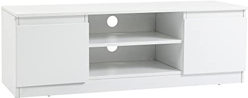 HOMCOM Meuble TV moderne avec 2 portes et 2 étagères ouvertes pour téléviseurs de 55 pouces, 120 x 39,5 x 40 cm, blanc