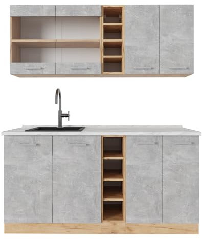 ViccoEnskilt kökR-Line,Betong/golden ek,160 cm, AP Marble