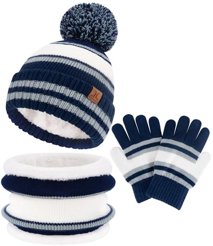 Bequemer Laden Kids Toddler Winter Hat Gloves Infinity Scarf Set Warm Beanie Hats Neck Warmer with Thick Fleece for Boys Girls Age 2-7 Baby Gifts