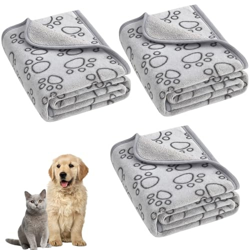 Dog Blanket, 3 Pack Washable Pet Blankets for Small Medium Dogs and Cats, Soft Puppy Blankets Ideal for Sofas, Beds & Car Seat, 40x60cm, Grey