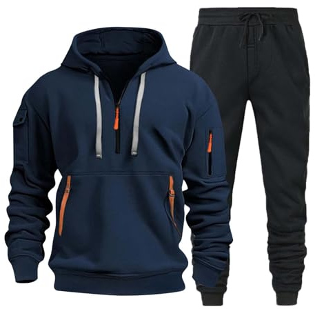 Generico Conjunto Deportivo para Hombre de Forro Polar con Sudadera con Capucha y Pantalón para Gimnasio, Jogging, Transpirable, Trajes Deportivos, Ropa Urbana Casual, Ligero, Set de Traje Deportivo