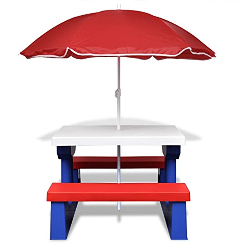 Generico Tavolo e Panchine Picnic per Bambini con Parasole Multicolore,Multicolore,6.23kg,41455