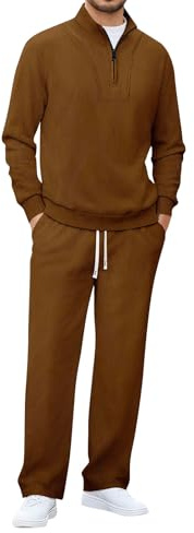Tuta Uomo Completa - Tuta da Ginnastica Uomo Elasticizzati Running Maniche Lunghe Tute Streetwear Comoda Felpa da Lavoro Casual Moda Palestra Primavera con Cappuccio Abbigliamento Marrone M