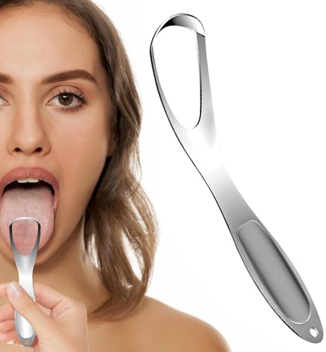 Metal Tongue Scraper | Ergonomic Breath Care Cleaning Tool | Stainless Steel Portable Fan Shape Tongue Scraper Cleaner for Bad Breath Care Daily Adult Use