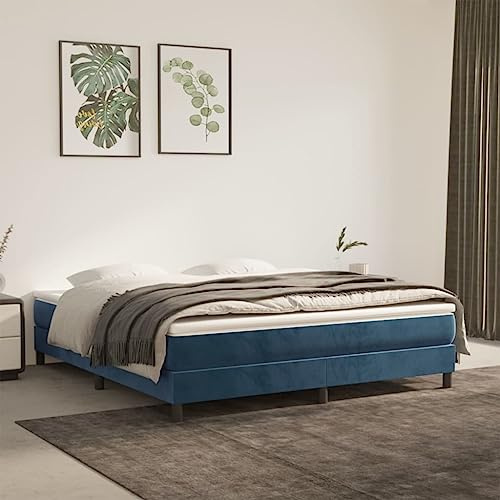 Vanitopaz Resårmadrass med fjäderkärna medelhård 160 x 200 x 20 cm mörkblått sammetsöverdrag, rullmadrass med fickfjädrar och skumgummi för dubbelsäng, för rygg och mage som sover