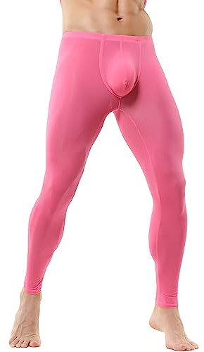YOOBNG Mens Compression Long Pants Skinny Sports Trousers Workout Fitness Gym Leggings Pink