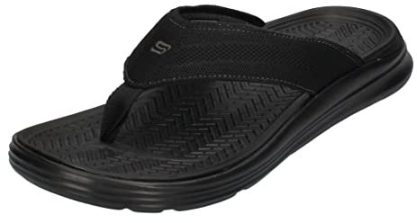 Skechers USA Men's Herren Sargo Point Vista Flipflop, Black Knitted Mesh, 47 EU