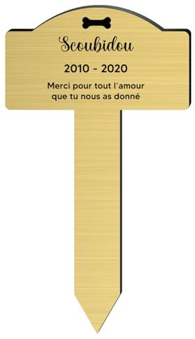 DECOHO - Plaque funeraire Personnalisable pour Chien - Plaque commémorative avec Piquet - Gravure Laser Durable - 4 Lignes de Texte 100% - Argent
