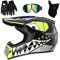 HUSHUI Casco da Motocross, Casco Integrale da Moto MTB Fuoristrada Elettrico Dirt Bike Casco da Motociclista/Mountain Bike con Occhiali Guanti Visiera per Adulti